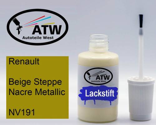 Renault, Beige Steppe Nacre Metallic, NV191: 20ml Lackstift, von ATW Autoteile West.